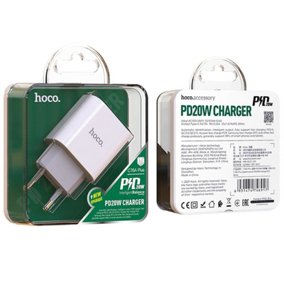 Зарядний пристрій Hoco C76A Plus PD 3.0 (20W, USB-C), білий 50 фото